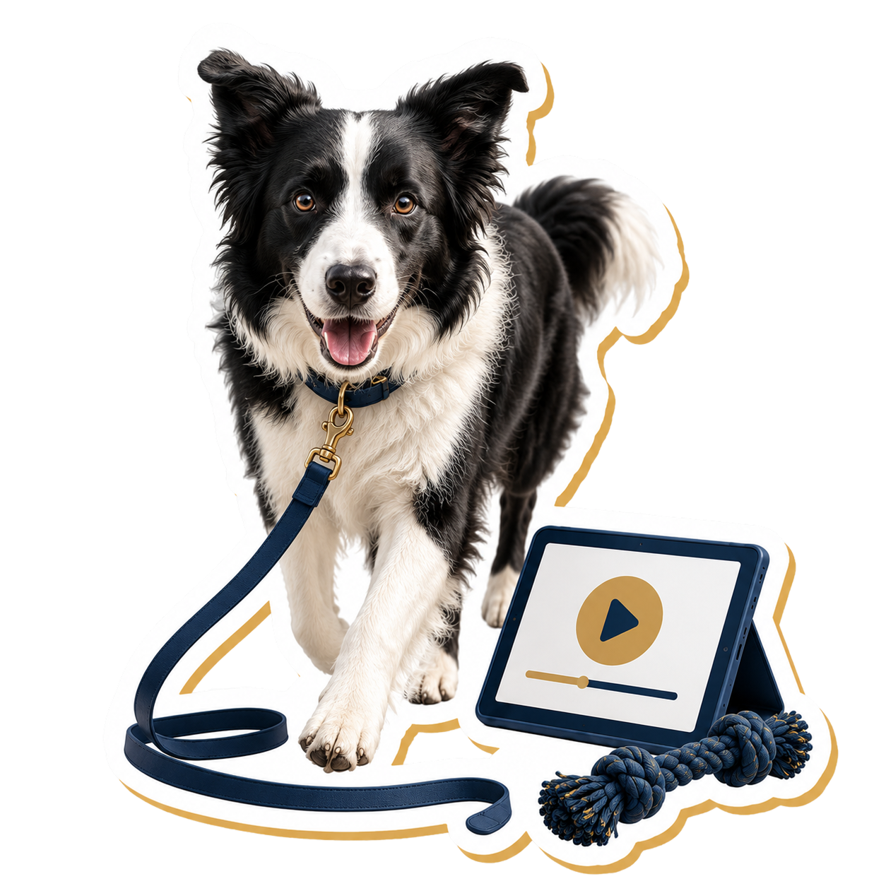 Border Collie walking on a loose leash with online video course